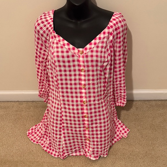 torrid Tops - Torrid Pink and White Checkered Blouse